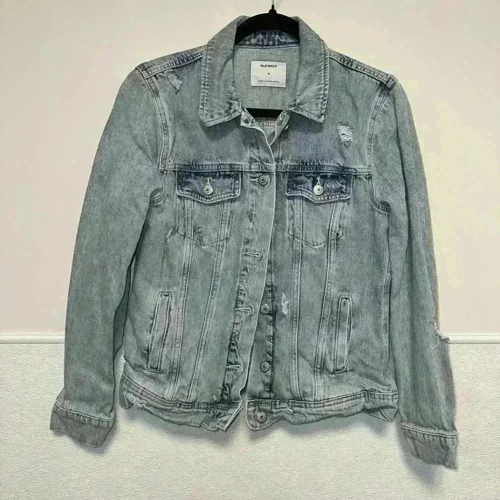 Old Navy Distressed Blue Jean Denim Jacket Size M for Women